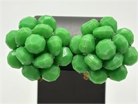 Vintage 1950's HK Green Acrylic Cluster Earrings