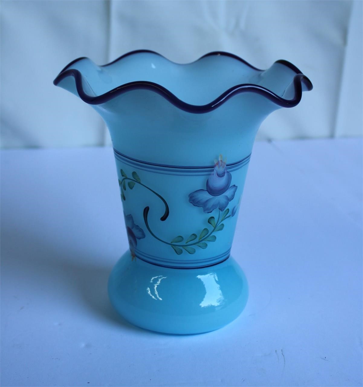 Fenton Fluted Vase Artiest Signed 6.5" Tall