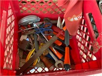 red crate of misc. tools.