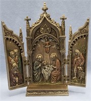 Bronze Triptych celebrating birth of Christ 2.5"