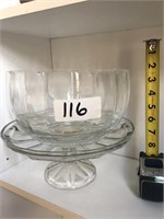 Set Of Glass Party Punch Bowl and Dessert Platter