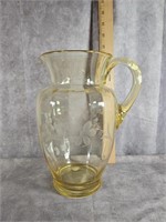 YELLOW FLORAL GLASS PITCHER