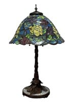 Tiffany Style Stained Glass Table Lamp w/ Jewels