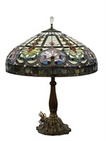 Tiffany Style Stained Glass  Table Lamp w/ Jewels