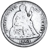 1861 Seated Liberty Dime NICELY CIRCULATED