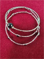 Sterling silver bangle 3 bracelets black stone