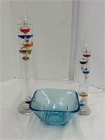 2 Galileo Thermometors With Glass Bowl