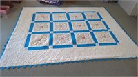 BLUE AND WHITE ROSE QUILT (83"X 96")