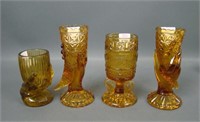 Four Crystal Amber Toothpick Holders