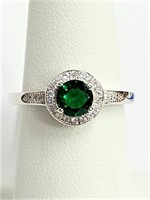 .925 Silver Emerald Ring Sz 7   T