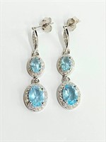 .925 Silver Aquamarine Dangle Earrings CA