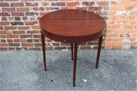 Mahg. half round Game Table w/ string inlay