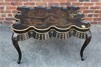 Asian Black/gold Painted Coffee Table w/ scalloped