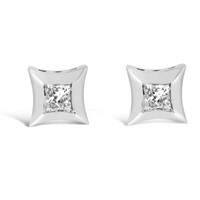 10K White Gold Princess-Cut Diamond Stud Earrings