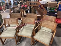 Oak 50in game table & 6 roller chairs (folding)