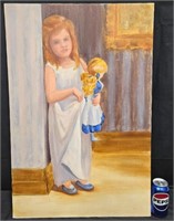 Original Oil Painting of Young Girl w Doll