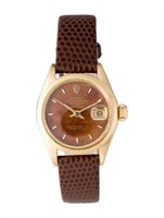 Rolex 18k Gold Lady Datejust Brown Dial Watch 26mm