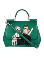 Dolce & Gabbana Green Leather Snap Top Handle Bag