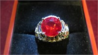 LADIES .925 STERLING RING W/RED STONE, SZ 6.5