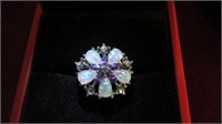 LADIES .925 STERLING RING OPALESCENT STONES SZ 7.5