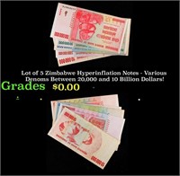 Lot of 5 Zimbabwe Hyperinflation Notes - Various D