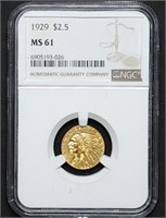 1929 $2.50 Indian Gold Quarter Eagle NGC MS61