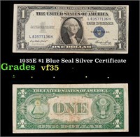 1935E $1 Blue Seal Silver Certificate Grades vf++