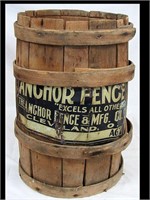 NEAT OLD WOOD KEG W/ METAL ANCHOR FENCE ADV. SIGN