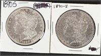 1890-S & 1891-S MORGAN SILVER DOLLARS NICE GRADES