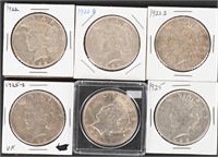 6- PEACE SILVER DOLLARS