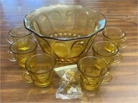 Amber Glass Bowl & Cups