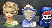 2 Lady Head Figure Vases - Ardco +