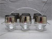 6 Silver Glasses In A Wire Carrier pure 60s cool!!
