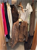 Large Leather Jacket/Contents of Closet: Coats