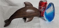 Wooden Dolphin,  Glass Bubble Paperweight