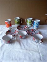 (3) Teacups with Saucers & (4) Coffee Cups