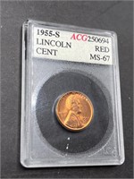 1955 s wheat penny MS-67 grade