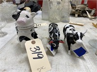 2 Cow Figurines & 1 Cow Jar