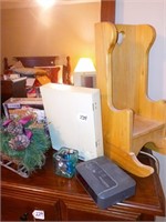 Wood doll chair, makeup mirror, and alarm clock