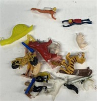 Vintage scuba diver figures and animals