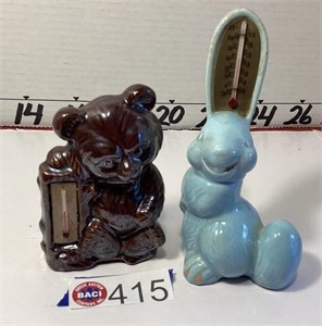 Vintage Thadco blue ceramic bunny thermometer,