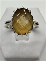 Antique HUGE Faceted Citrine Ring