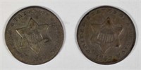 1851 & 1852 THREE CENT SILVER F/F+