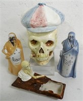 Lot of 4 Skull Tobacco Jar and others