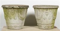 Pair, Round Concrete Planters, Floral Swags