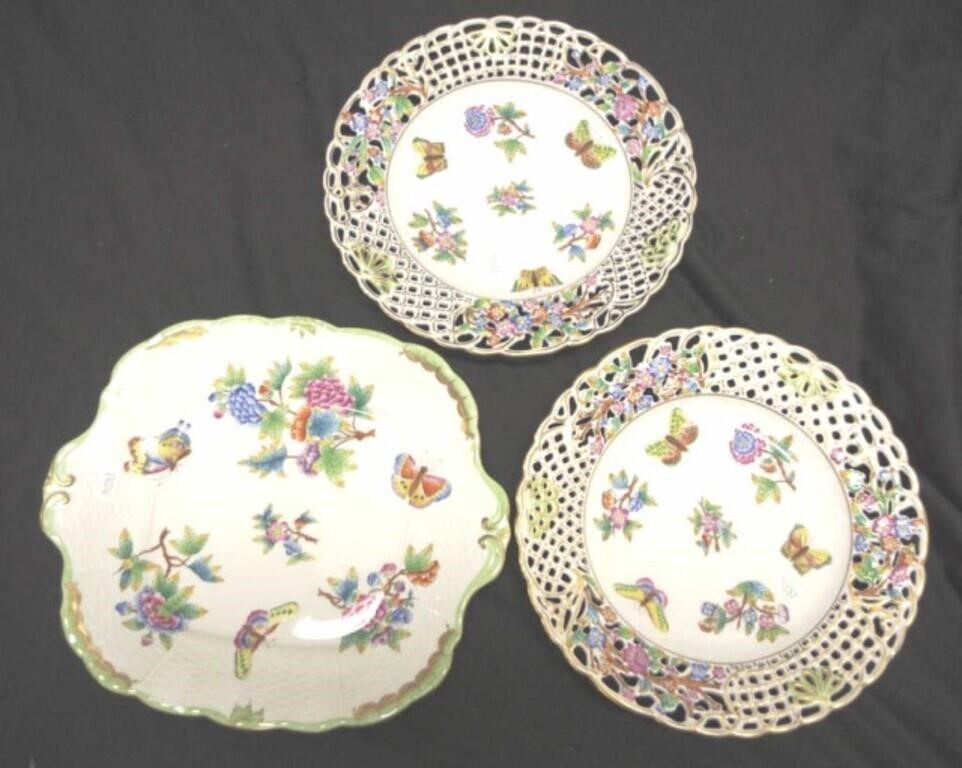 Three Herend Queen Victoria porcelain plates