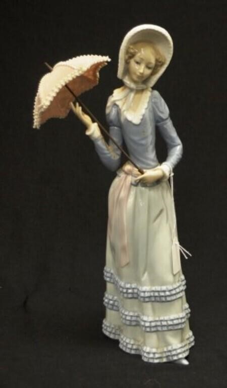 Lladro standing woman with umbrella figure
