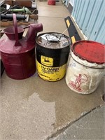 3 OIL CANS--ARCHER, JD, 5 GAL RED
