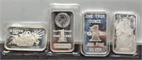 (4) Different 1 Troy Oz. Silver Bars