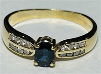 14KT YELLOW GOLD SAPPHIRE & DIAMOND RING 3.40 GRS